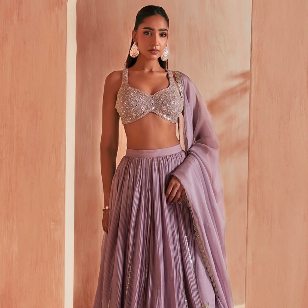 Elegant Lilac Embellished Lehenga Set - Women